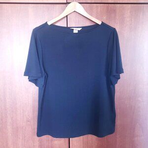 H&M Deep teal/Petroluem blue Flutter sleeve boat neck blouse